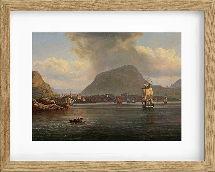 Johan Christian Dahl – Bergen von der nördlichen Bucht aus gesehen  1836 | Giclée Kunstdruck gerahmt