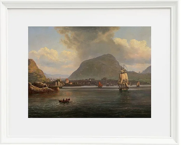 Johan Christian Dahl – Bergen von der nördlichen Bucht aus gesehen  1836 | Giclée Kunstdruck gerahmt