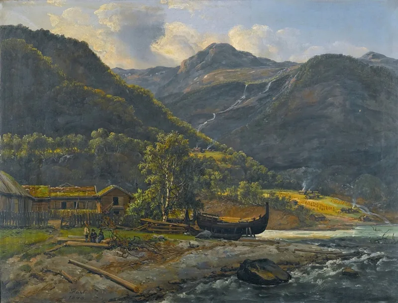 Johan Christian Dahl – Blick auf Skjolden in Lyster  1843 | Giclée Kunstdruck gerahmt