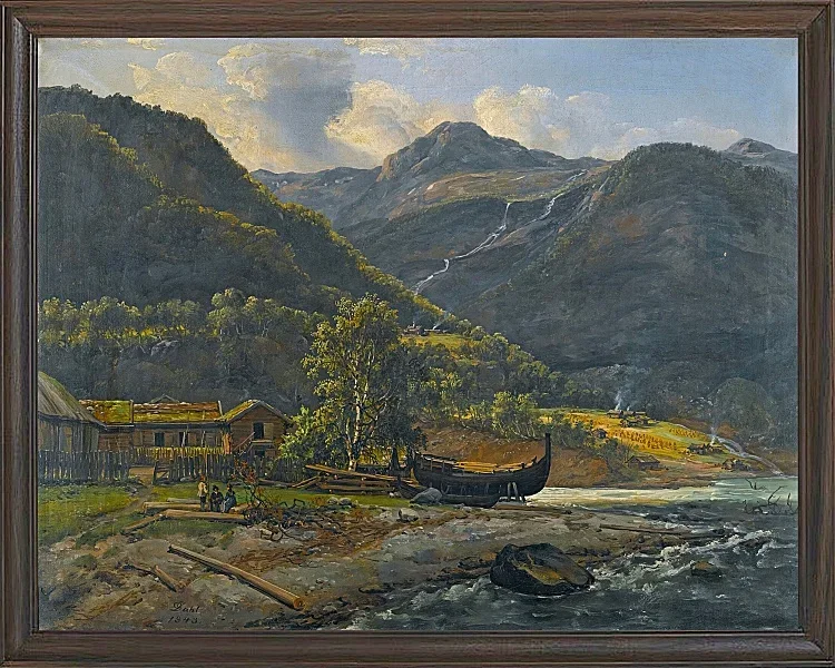 Johan Christian Dahl – Blick auf Skjolden in Lyster  1843 | Giclée Kunstdruck gerahmt