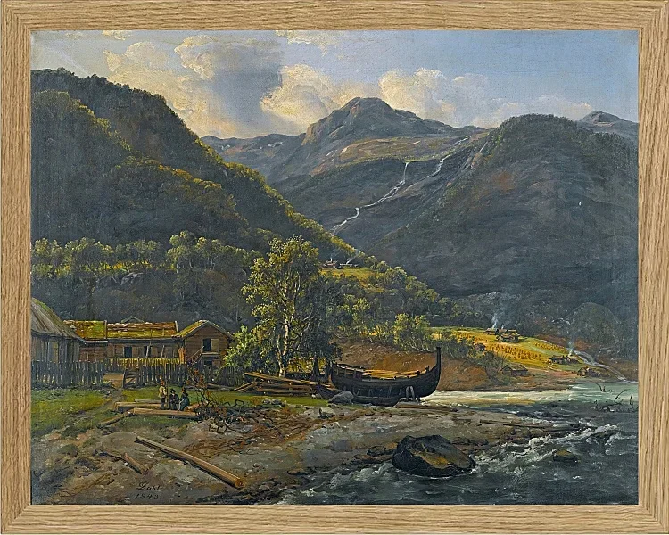 Johan Christian Dahl – Blick auf Skjolden in Lyster  1843 | Giclée Kunstdruck gerahmt