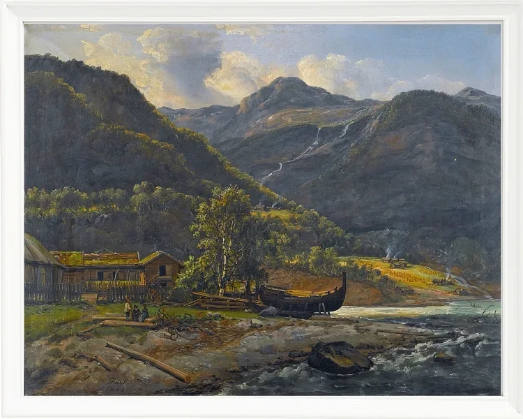 Johan Christian Dahl – Blick auf Skjolden in Lyster  1843 | Giclée Kunstdruck gerahmt
