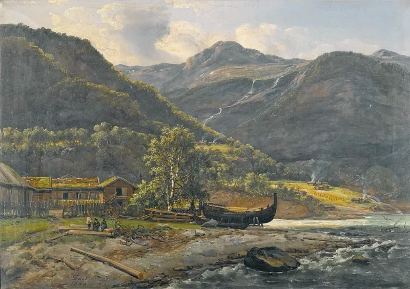 Johan Christian Dahl | Udsigt over Skjolden ved Lyster - 1843 | Indrammet kunsttryk | Romantic | formida