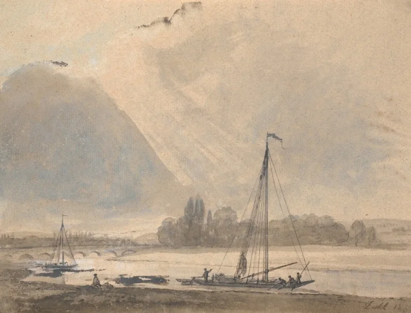 Johan Christian Dahl – Blick auf die Elbe bei Dresden  1824 | Giclée Kunstdruck gerahmt