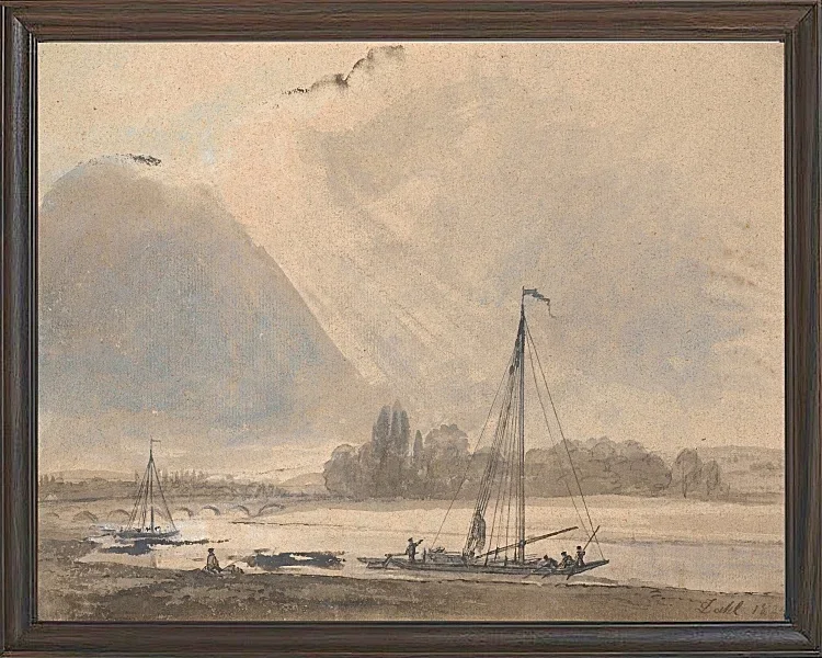 Johan Christian Dahl – Blick auf die Elbe bei Dresden  1824 | Giclée Kunstdruck gerahmt