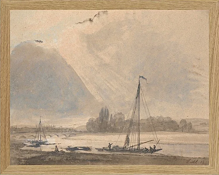 Johan Christian Dahl – Blick auf die Elbe bei Dresden  1824 | Giclée Kunstdruck gerahmt