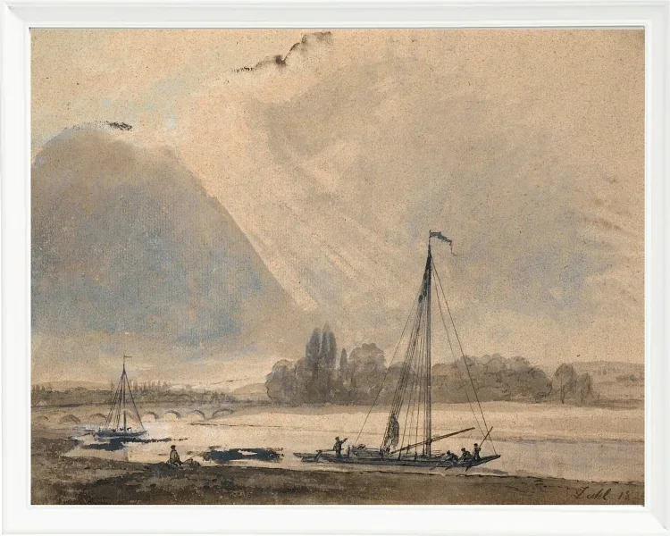 Johan Christian Dahl – Blick auf die Elbe bei Dresden  1824 | Giclée Kunstdruck gerahmt