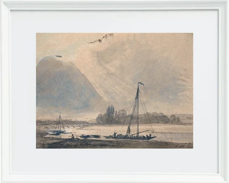 Johan Christian Dahl – Blick auf die Elbe bei Dresden  1824 | Giclée Kunstdruck gerahmt
