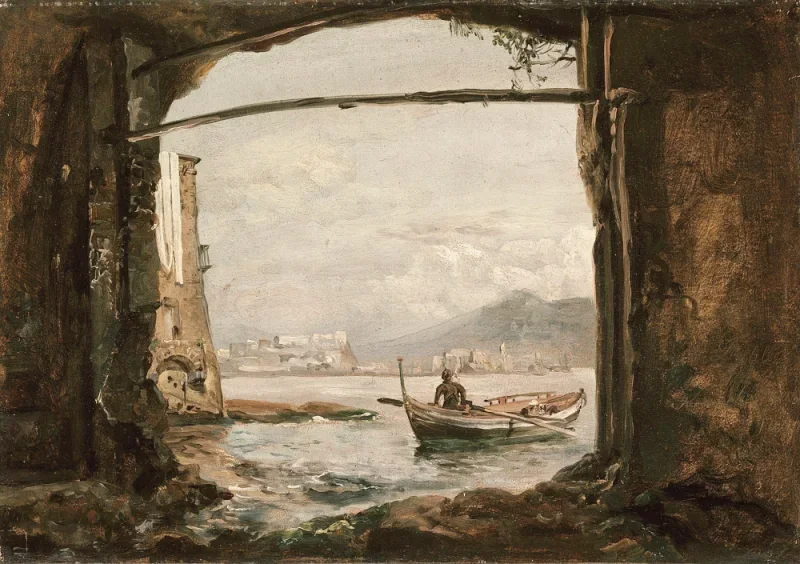 Johan Christian Dahl | Udsigt fra en grotte ved Posillipo - 1820 | Indrammet kunsttryk | Romantic | formida