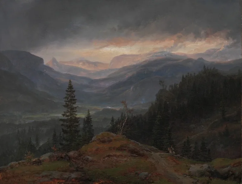 Johan Christian Dahl – Blick über Hallingdal  1844 | Giclée Kunstdruck gerahmt
