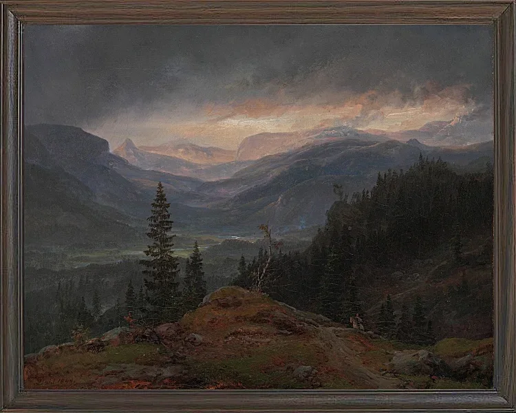Johan Christian Dahl – Blick über Hallingdal  1844 | Giclée Kunstdruck gerahmt