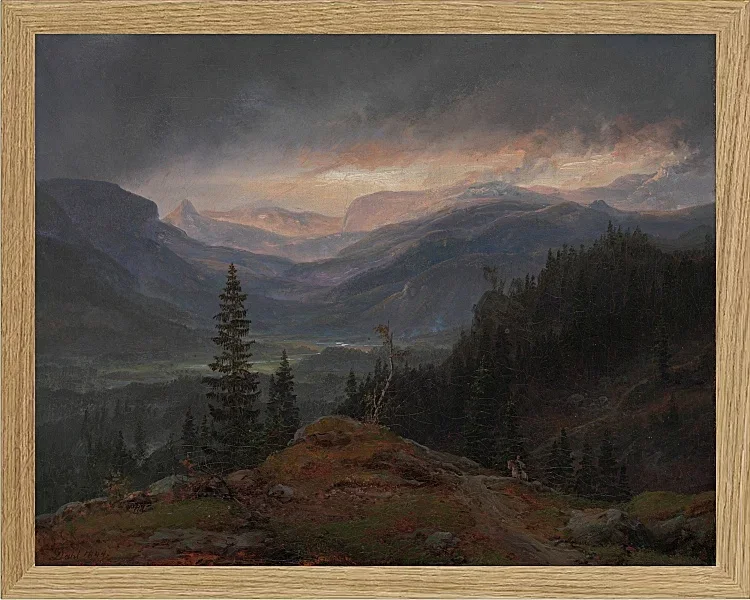 Johan Christian Dahl – Blick über Hallingdal  1844 | Giclée Kunstdruck gerahmt