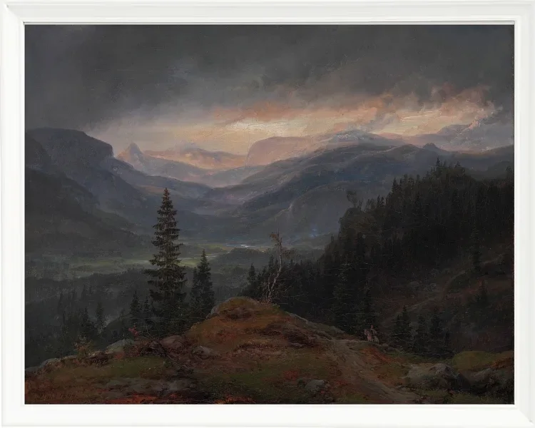 Johan Christian Dahl – Blick über Hallingdal  1844 | Giclée Kunstdruck gerahmt