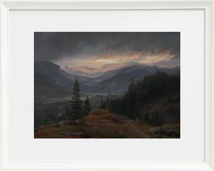 Johan Christian Dahl – Blick über Hallingdal  1844 | Giclée Kunstdruck gerahmt