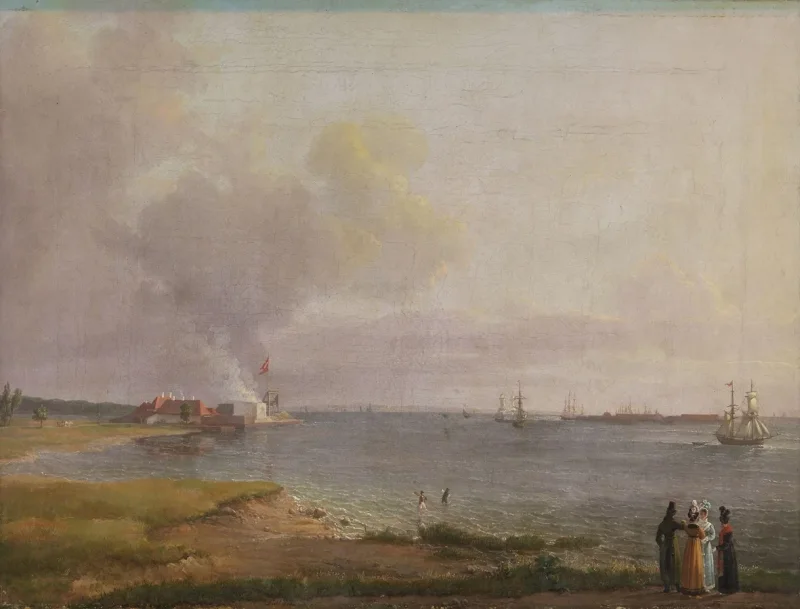 Johan Christian Dahl – Blick über den Öresund in der Nähe des Kalkwerks  1818 | Giclée Kunstdruck gerahmt