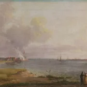 Johan Christian Dahl – Blick über den Öresund in der Nähe des Kalkwerks  1818 | Giclée Kunstdruck gerahmt