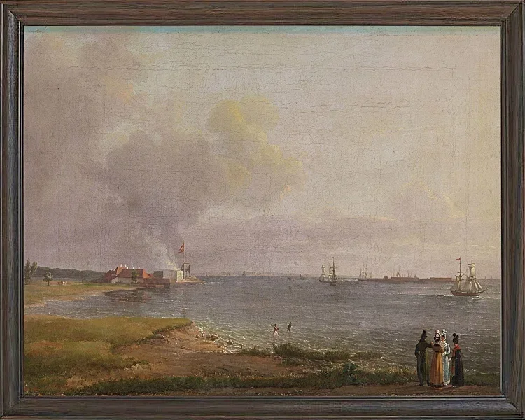 Johan Christian Dahl – Blick über den Öresund in der Nähe des Kalkwerks  1818 | Giclée Kunstdruck gerahmt