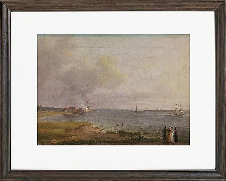 Johan Christian Dahl – Blick über den Öresund in der Nähe des Kalkwerks  1818 | Giclée Kunstdruck gerahmt