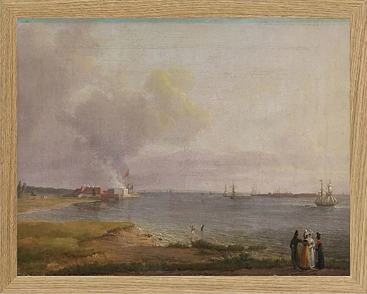 Johan Christian Dahl – Blick über den Öresund in der Nähe des Kalkwerks  1818 | Giclée Kunstdruck gerahmt