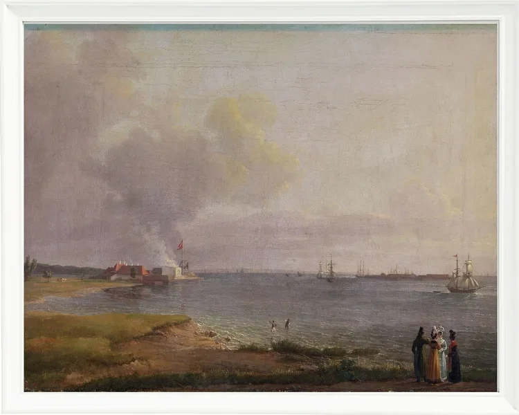 Johan Christian Dahl – Blick über den Öresund in der Nähe des Kalkwerks  1818 | Giclée Kunstdruck gerahmt