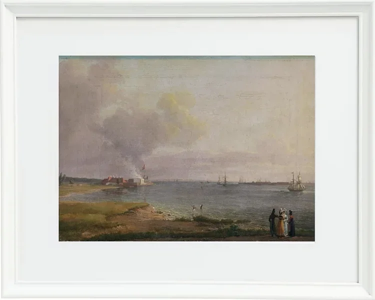 Johan Christian Dahl – Blick über den Öresund in der Nähe des Kalkwerks  1818 | Giclée Kunstdruck gerahmt