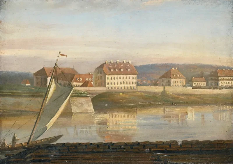 Johan Christian Dahl | Udsigt over Elben og kasernen - 1818 | Indrammet kunsttryk | Romantic | formida