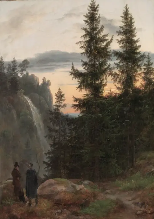 Johan Christian Dahl | Udsigt over en bjergkløft med vandfald - 1823 | Indrammet kunsttryk | Romantic | formida