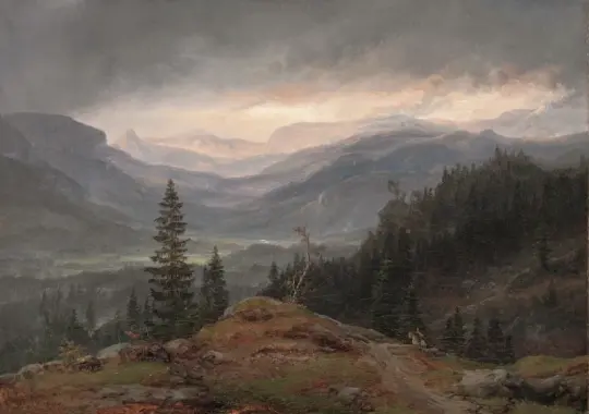 Johan Christian Dahl | Udsigt over Hallingdal - 1844 | Indrammet kunsttryk | Romantic | formida