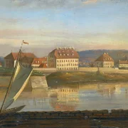 Johan Christian Dahl – Blick über die Elbe und die Kaserne  1818 | Giclée Kunstdruck gerahmt