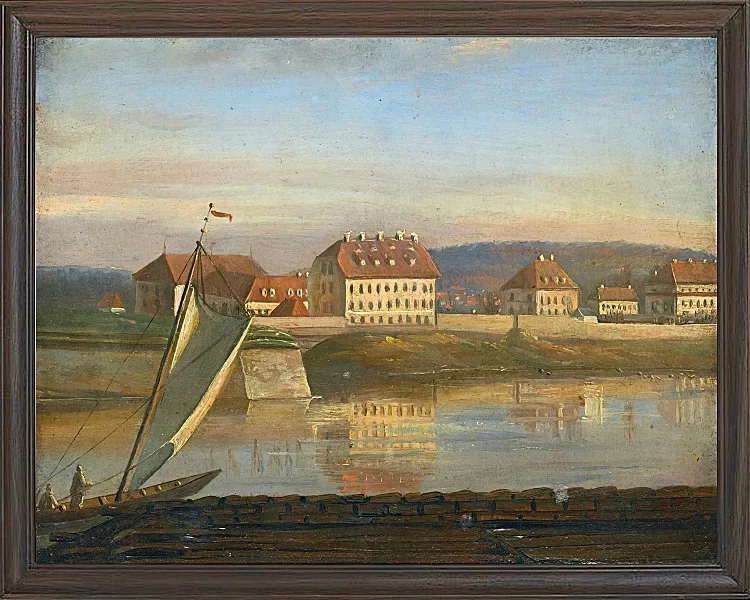 Johan Christian Dahl – Blick über die Elbe und die Kaserne  1818 | Giclée Kunstdruck gerahmt