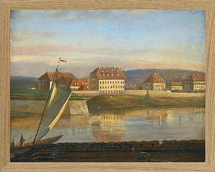 Johan Christian Dahl – Blick über die Elbe und die Kaserne  1818 | Giclée Kunstdruck gerahmt