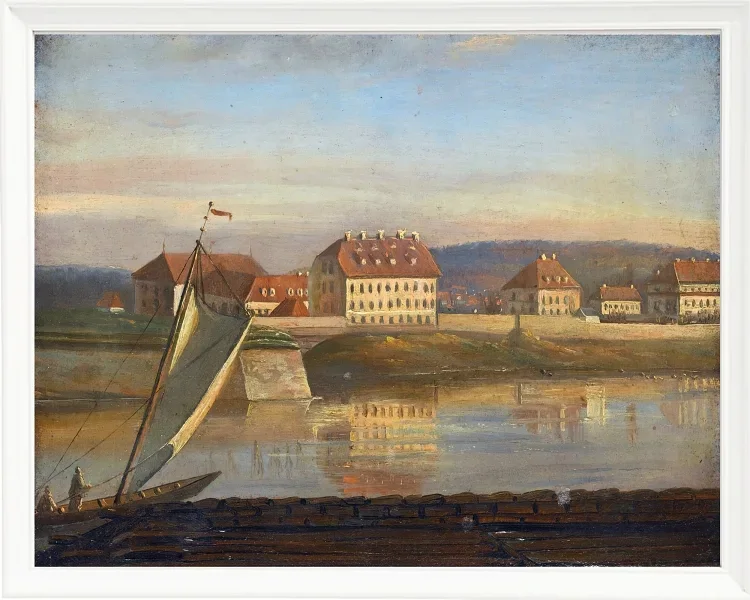 Johan Christian Dahl – Blick über die Elbe und die Kaserne  1818 | Giclée Kunstdruck gerahmt