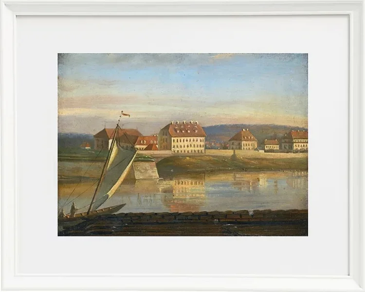 Johan Christian Dahl – Blick über die Elbe und die Kaserne  1818 | Giclée Kunstdruck gerahmt