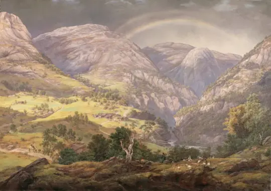 Johan Christian Dahl | Udsigt fra Stalheim - 1842 | Indrammet kunsttryk | Romantic | formida