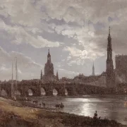 Johan Christian Dahl | Udsigt over Dresden i måneskin - 1838 | Indrammet kunsttryk | Romantic | formida