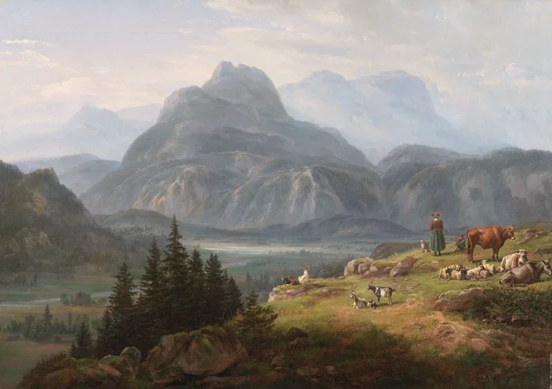 Johan Christian Dahl | Etschtal nær Roveredo - 1824 | Indrammet kunsttryk | Romantic | formida