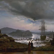 Johan Christian Dahl – Blick von Vaekero bei Christiania  1827 | Giclée Kunstdruck gerahmt