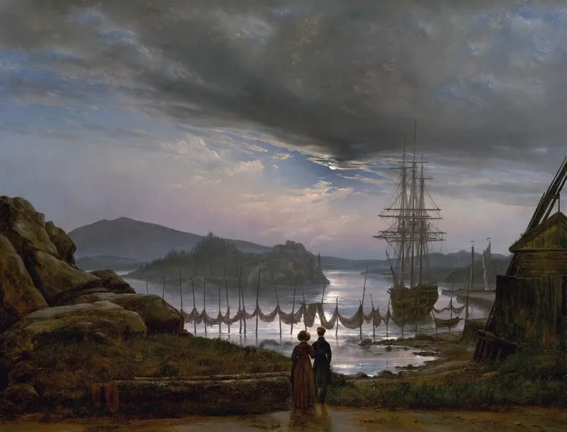 Johan Christian Dahl – Blick von Vaekero bei Christiania  1827 | Giclée Kunstdruck gerahmt