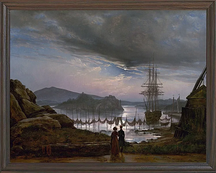 Johan Christian Dahl – Blick von Vaekero bei Christiania  1827 | Giclée Kunstdruck gerahmt