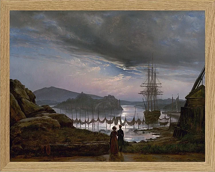 Johan Christian Dahl – Blick von Vaekero bei Christiania  1827 | Giclée Kunstdruck gerahmt
