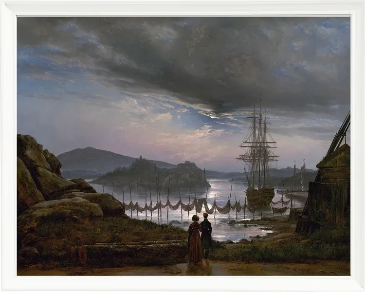 Johan Christian Dahl – Blick von Vaekero bei Christiania  1827 | Giclée Kunstdruck gerahmt