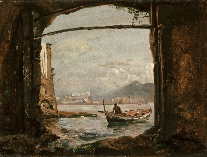 Johan Christian Dahl – Blick von einer Grotte bei Posillipo  1820 | Giclée Kunstdruck gerahmt