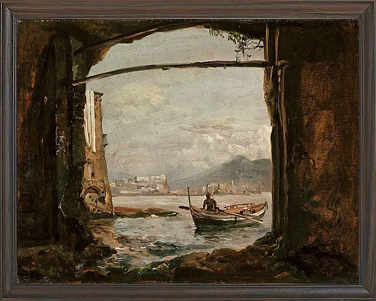Johan Christian Dahl – Blick von einer Grotte bei Posillipo  1820 | Giclée Kunstdruck gerahmt