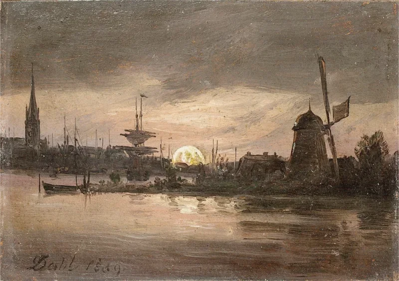 Johan Christian Dahl | Oder nær Swinemünde i måneskin - 1839 | Romantic | formida
