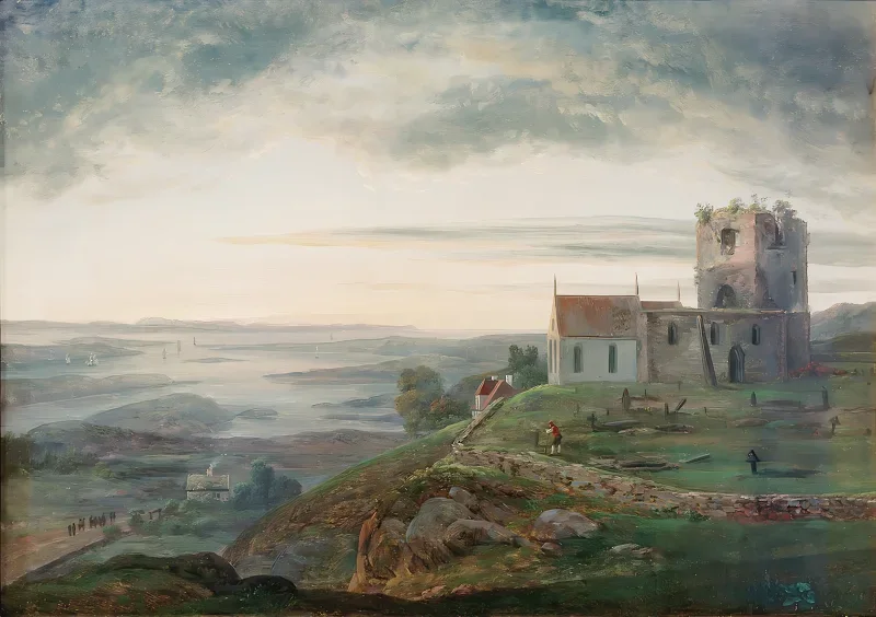 Johan Christian Dahl | Die Kirchenruine von Avaldsnes auf Karmoey - 1820 | Gerahmter Kunstdruck | Romantik | formida