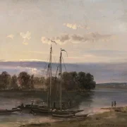 Johan Christian Dahl | Die Elbe bei Sonnenuntergang - 1821 | Gerahmter Kunstdruck | Romantik | formida