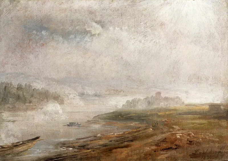 Johan Christian Dahl | Die Elbe an einem nebligen Morgen - 1830 | Gerahmter Kunstdruck | Romantik | formida