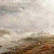 Johan Christian Dahl | Die Elbe an einem nebligen Morgen - 1830 | Gerahmter Kunstdruck | Romantik | formida