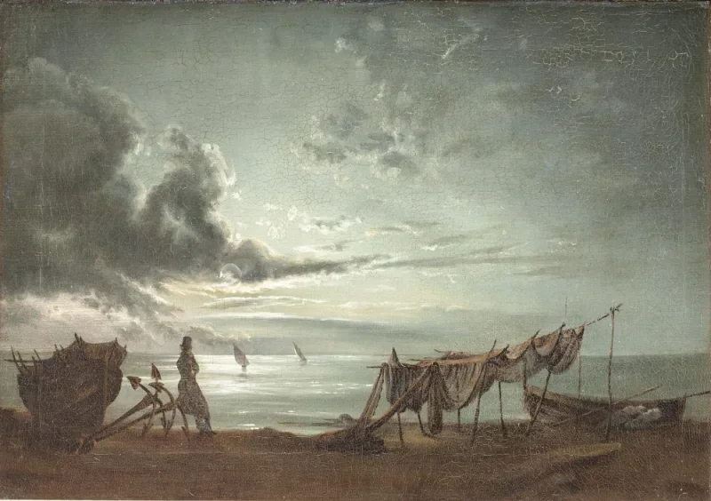 Johan Christian Dahl | Napolibugten. Måneskin - 1820  | Romantic | formida