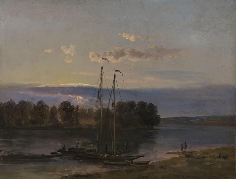 Johan Christian Dahl – Die Elbe bei Sonnenuntergang  1821 | Giclée Kunstdruck gerahmt